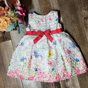 Blueberi Boulevard Formal White and Pink Floral Toddler Girl's Dress Size 18m